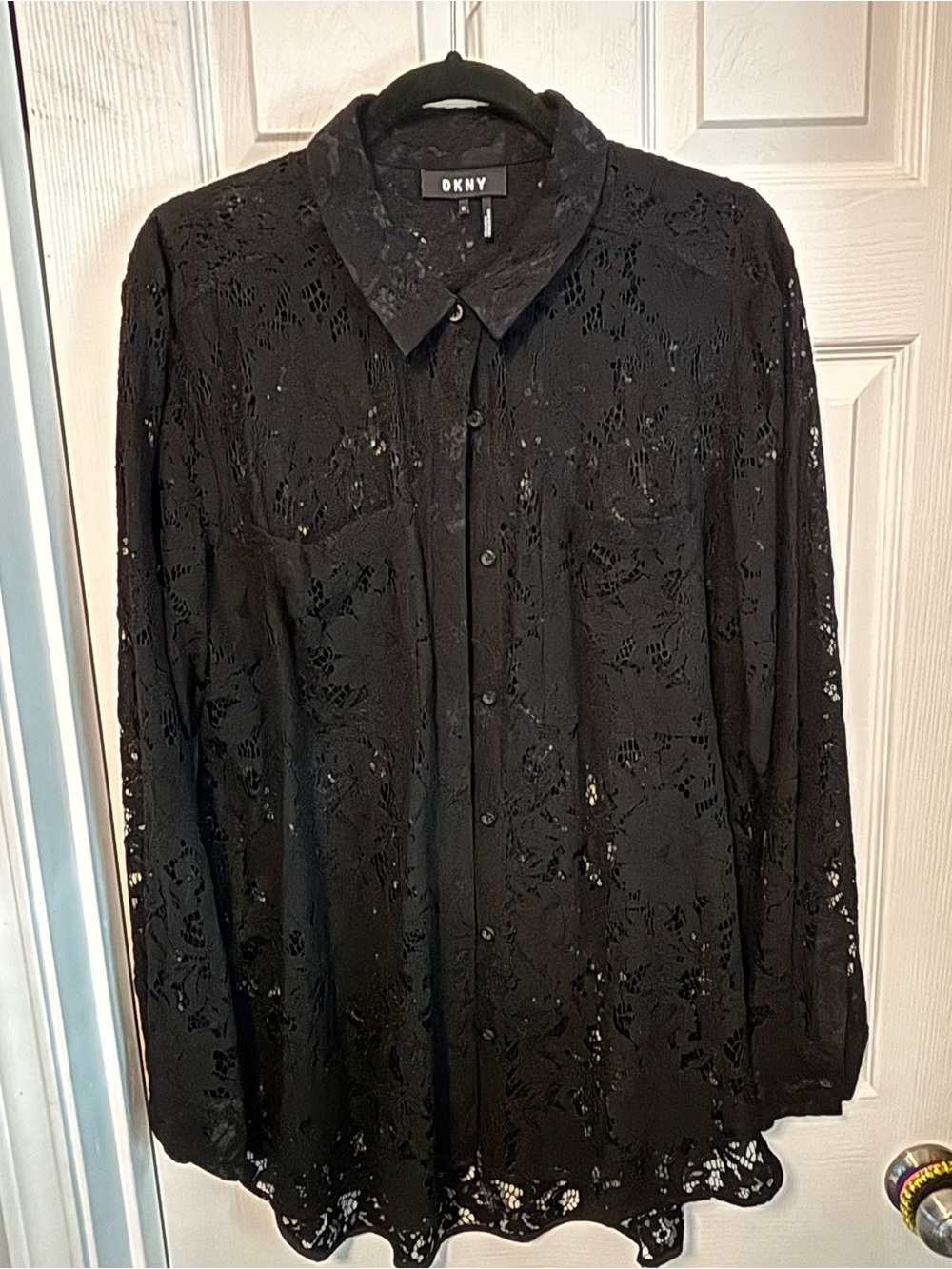 DKNY Black Sheer Lace Shirt - XL